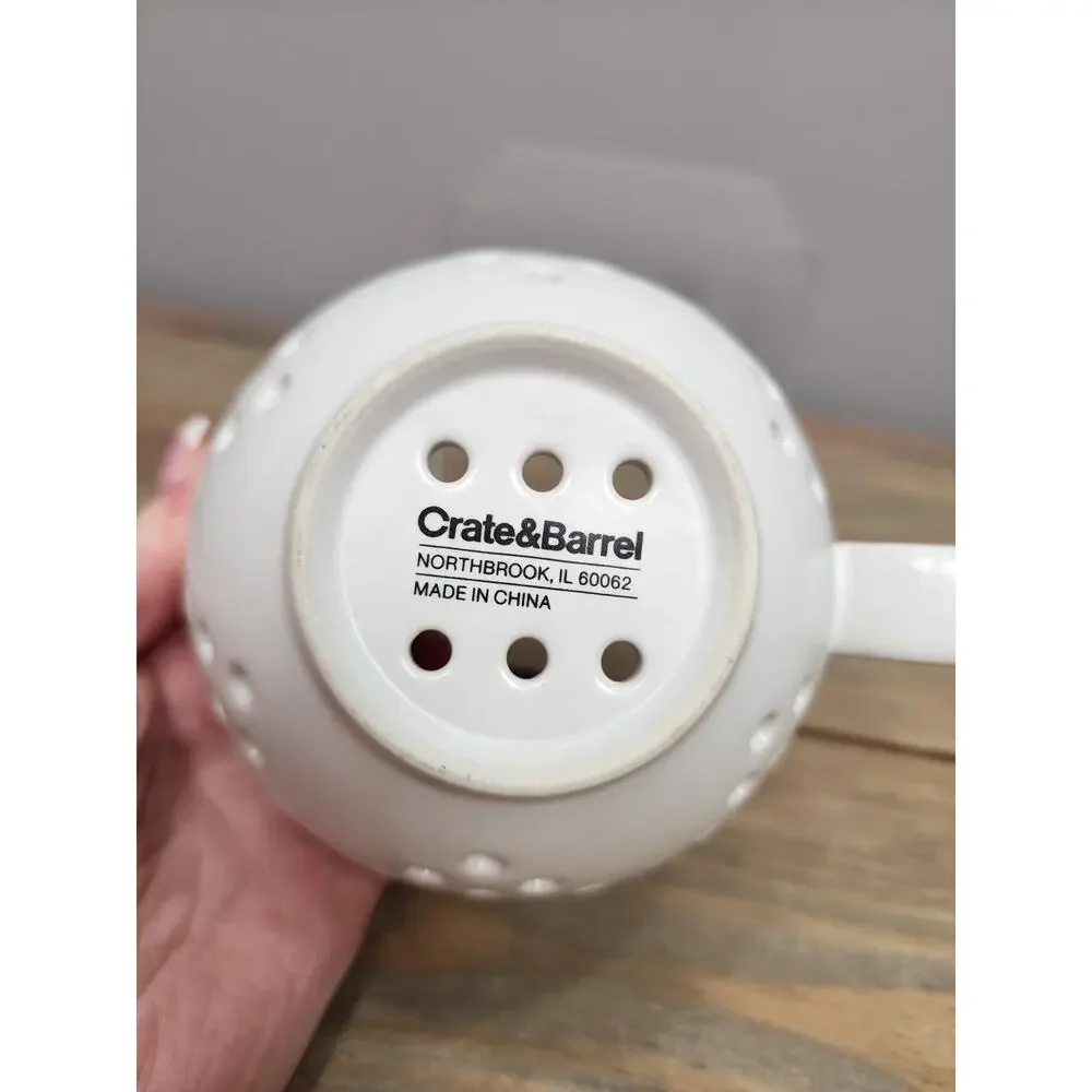 Crate And Barrel Ceramic Berry Colander Cup Strainer Mug Style White 4” Diameter